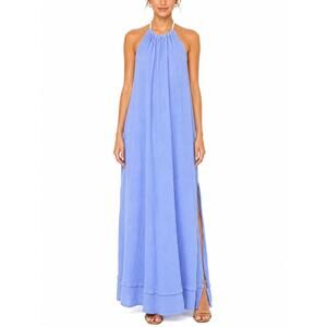 Scandal Italy 100% Cotton Light Blue Gauze Open Back Halter Maxi Dress Size M
